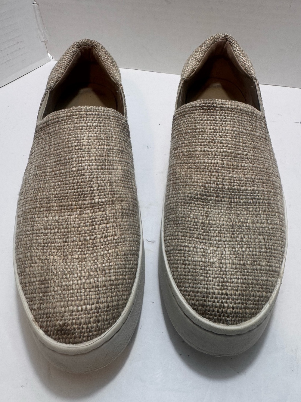 Vince Warren Platform Linen Slip On Sneakers Neutral Beige Textured Size 7.5